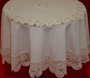 Rectangular coffee table linen table cloth table, Corcheted Lace Table linen, Tablecloth