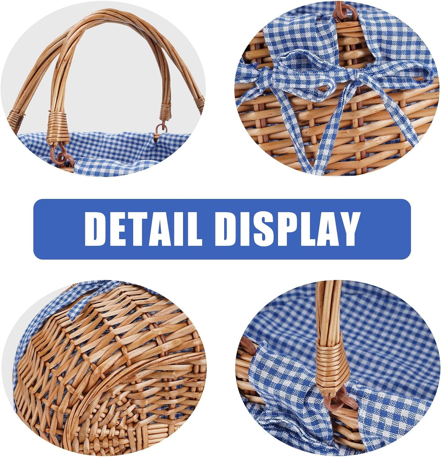 G GOOD GAIN Wicker Picnic Basket with Double Folding Handles,Willow Picnic Hamper,Natural Hand Woven Easter Basket,