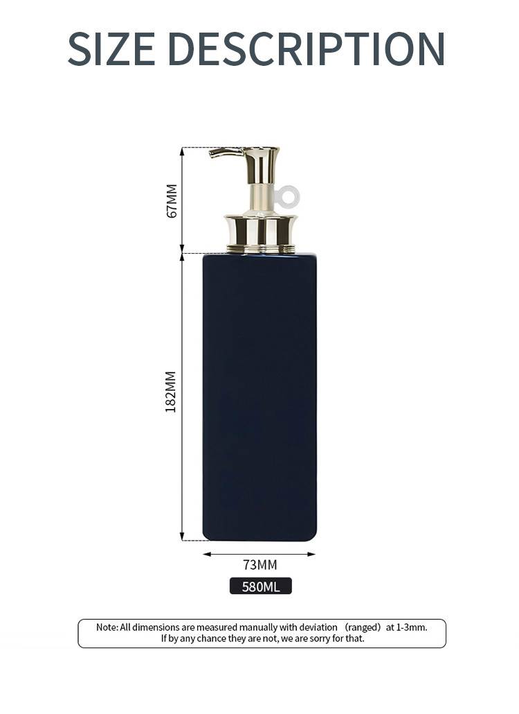Black 580ml PETG Plastic Square Body Wash Bottles With Lotion Pump