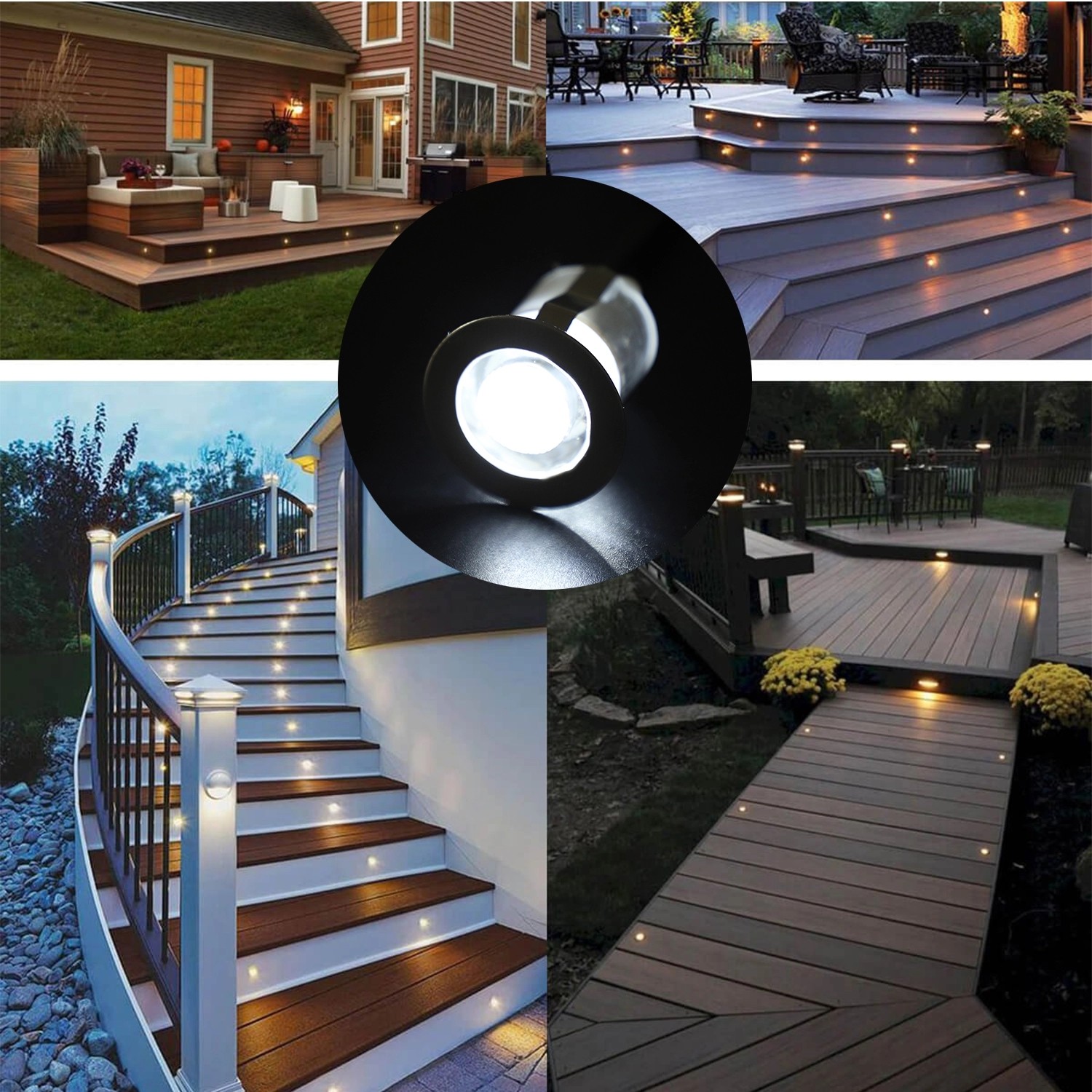 Low Voltage Recessed LED Underground Light , 30mm 6 Lights Solar Powered Deck Lights
