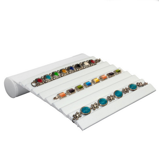 8 Slots Jewelry Bangle Display Stands White Faux Leather Bracelet Display Rack