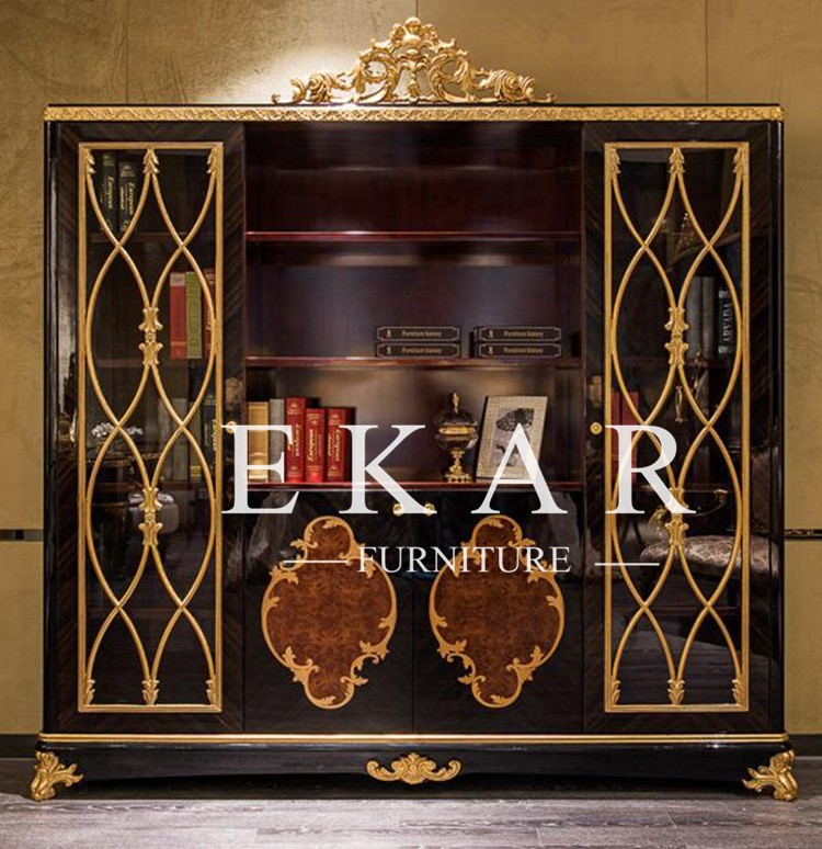 Vintage Empire Style Solid Wood Bookcase With Glass Doors TJ-029