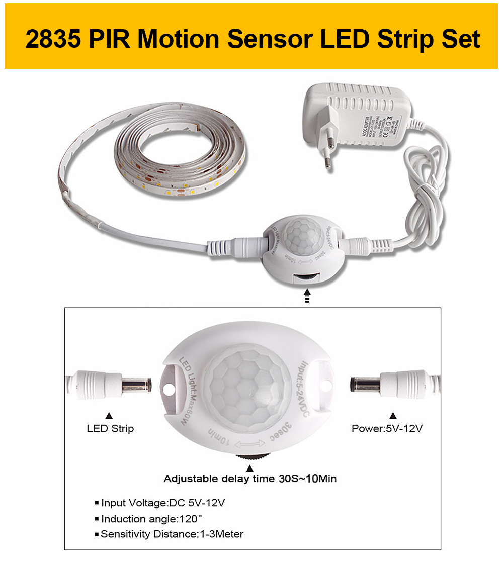 1M 2M 3M PIR Sensor Led Strip Light IP65 Waterproof For Indoor Home