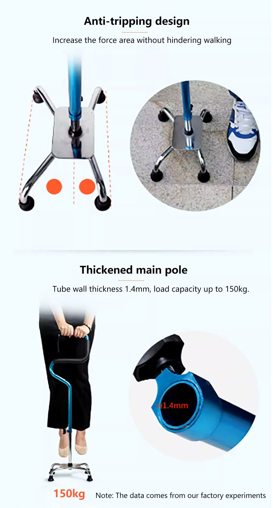 High-Quality Medical Adjustable Four-Legged Aluminum Disabled Walking Medical Crutches