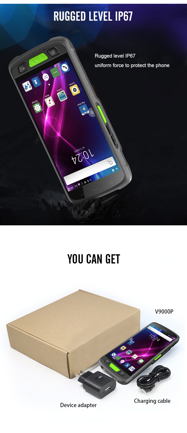 JZIOT V9000P GPS Android 9.0 Smartphone NFC RFID Handheld Data Terminal PDA Barcode Scanner