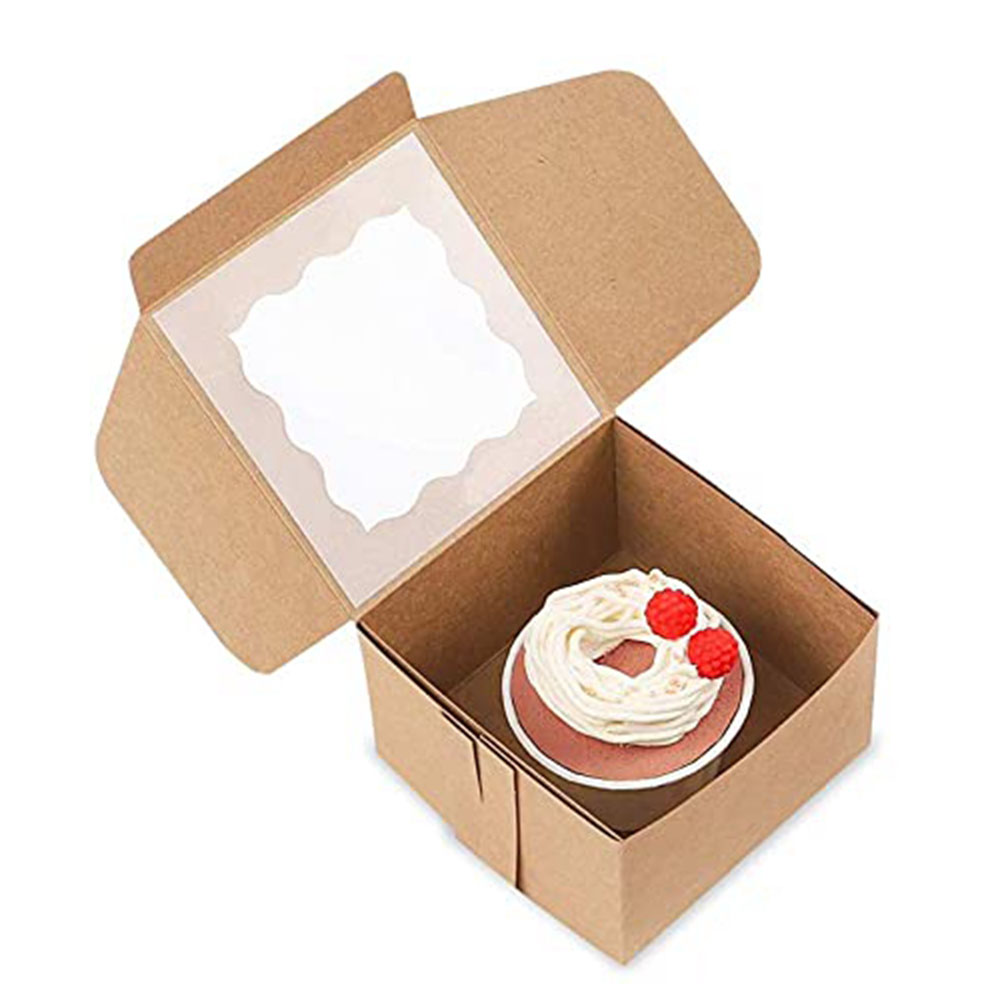 Custom Valentines Cake Takeout Food Pastry Macarone Bento Kraft Paper Box with Window