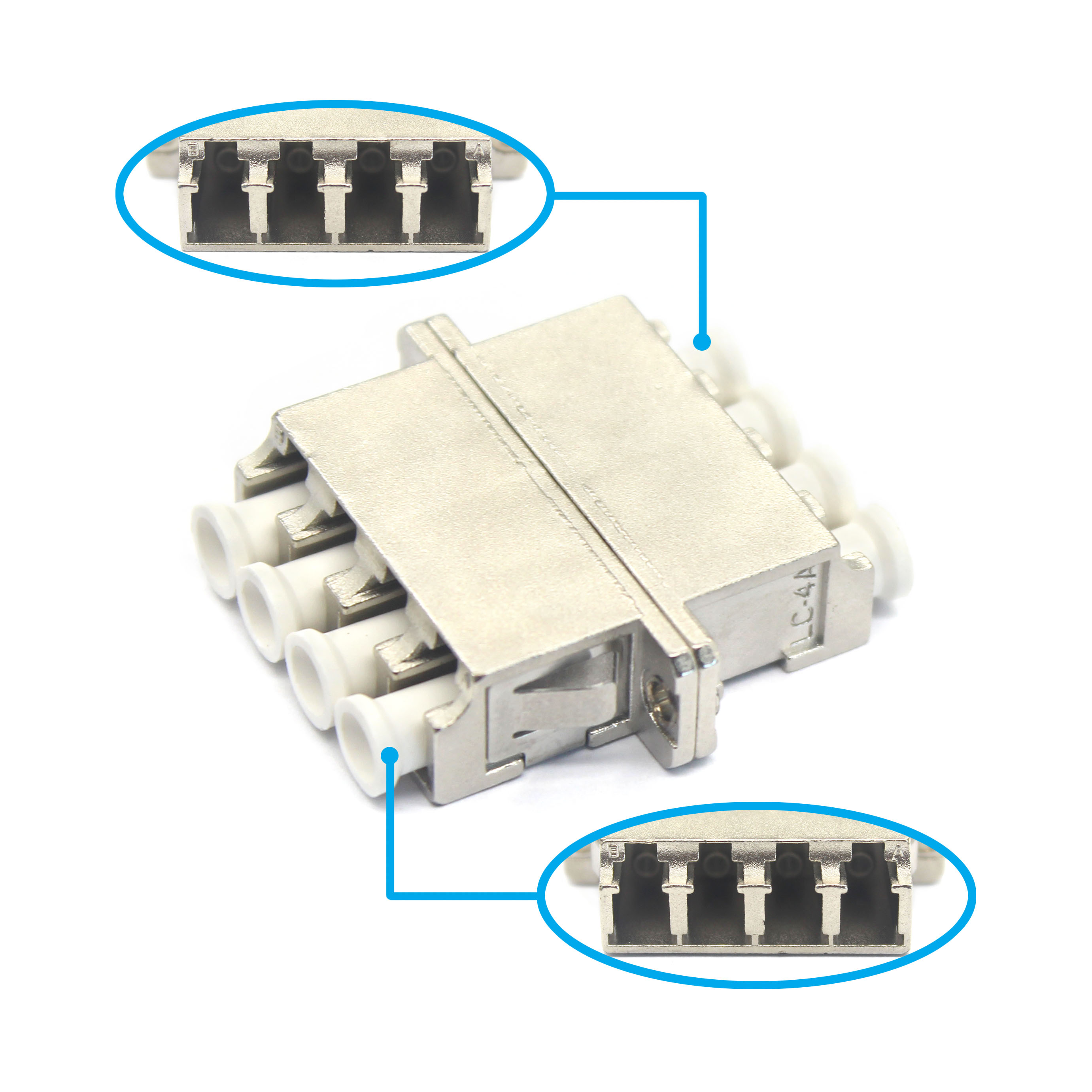 4G Network Compatible LC UPC Quadruplex Fiber Optic Adapter with Flange in Metal Case