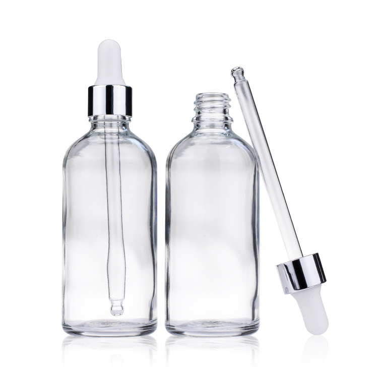 Customized 100ml Essential Oil Bottle 3.4 Oz Clear Glass Dropper Bottles