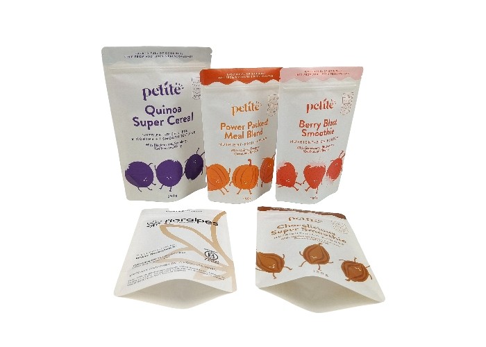 Digital Printing Reusable Biodegradable Eco Friendly Stand Up Pouch White Kraft Paper Zip Lock Zipper Bag
