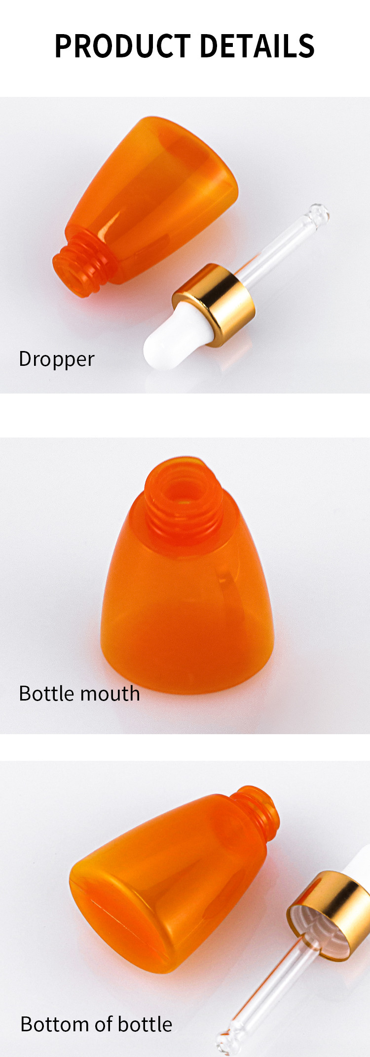 Orange Essential Oil Plastic Serum Dropper Bottle 10ml Screen Printing