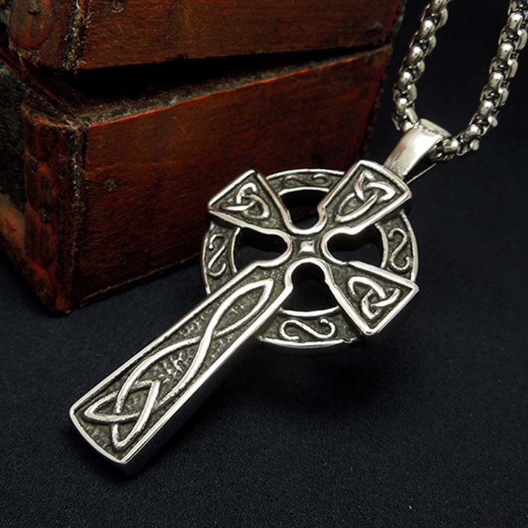 925 Silver Plated Titanium Stainless Steel Cross Pendant Vintage Old Necklace (SP205)