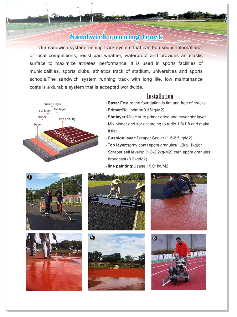 13mm Rubber Athletic Running Track Full Pour System Tartan Stadium Running Track