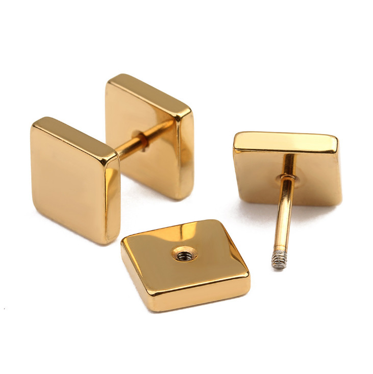 New arrival stainless steel doubled square dumbbell shaped ear studs