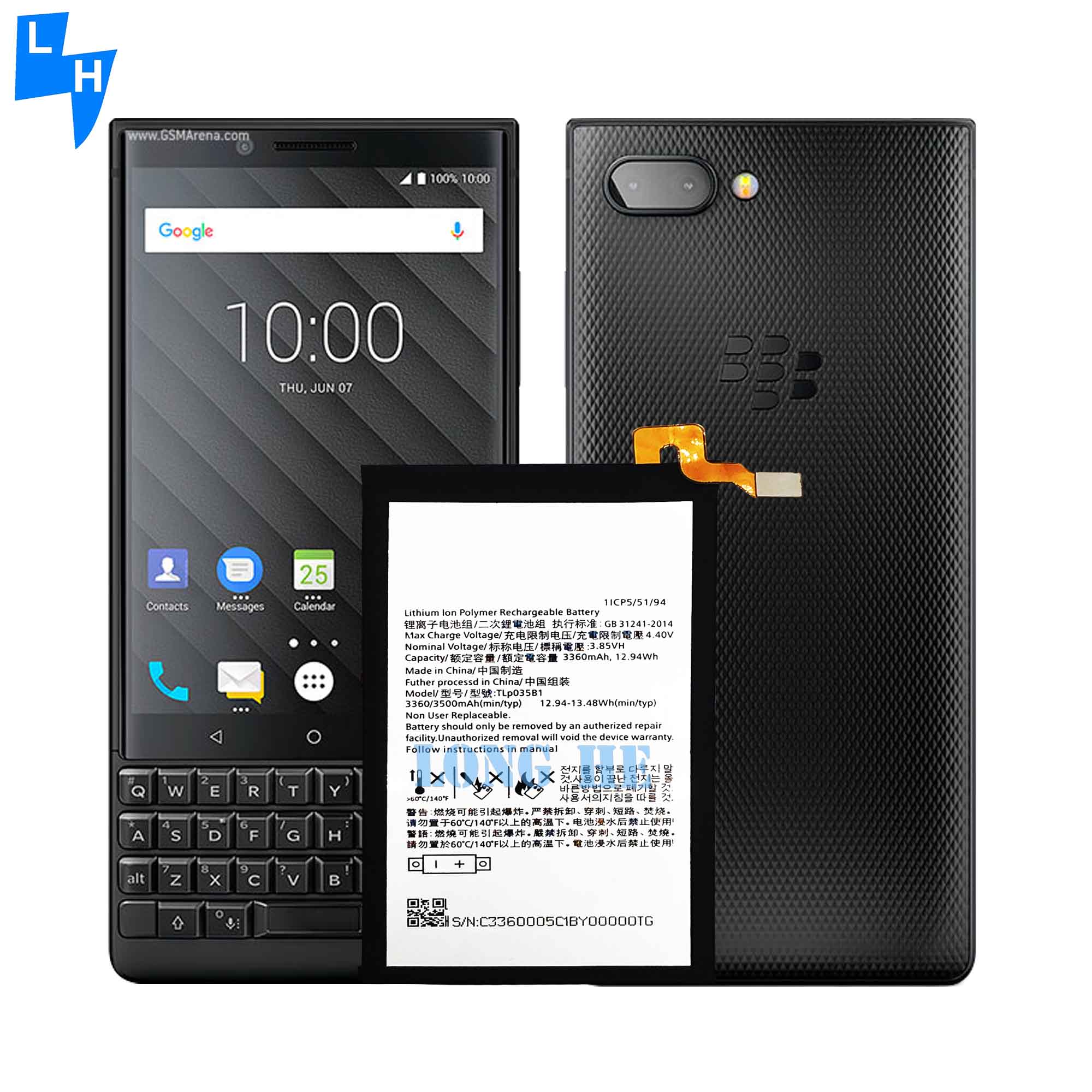 RECHARGABLE TLP035B1 Battery for BlackBerry Key 2 BBF100-6 BBF100-1 BBF100-2 BBF100-4