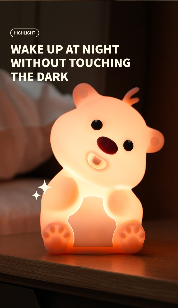 Cute Bear Shape Silicone Night Light Silicone Bedroom Decor Table Rechargeable Bedside Lamp