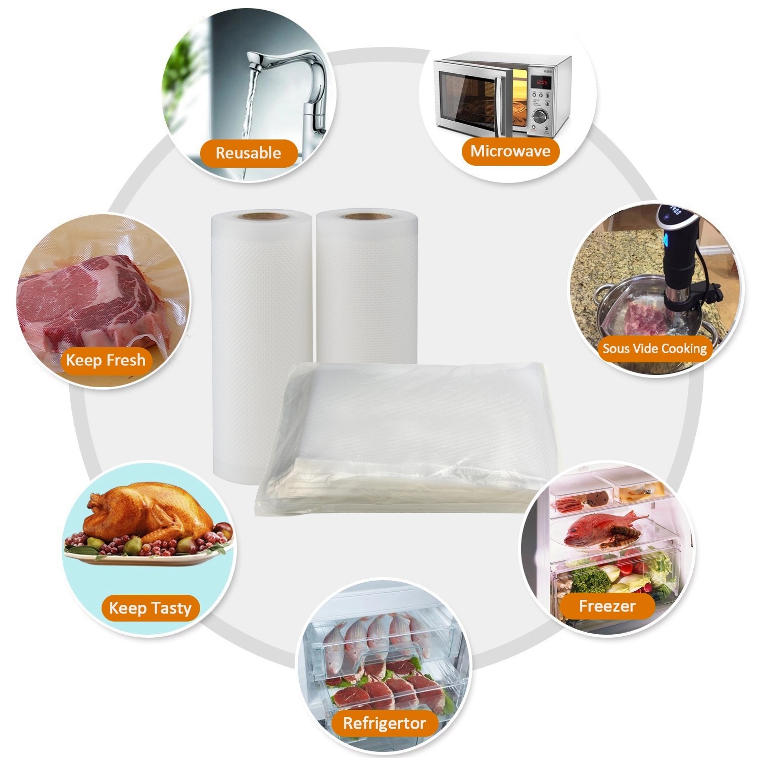 Transparent 90 Micron Biodegradable Vacuum Pack Bags