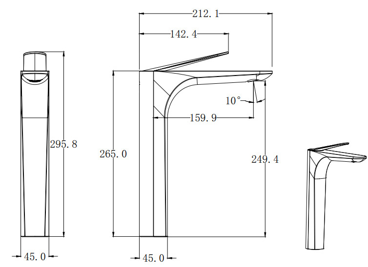 Single Level Brass Basin Faucet 250mm 170mm Brass Bathroom Sink Faucet