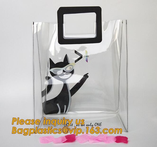Factory Custom made Environmental PVC clear packaging toy storage handle bag,plastic tote packaging bag with handles fro