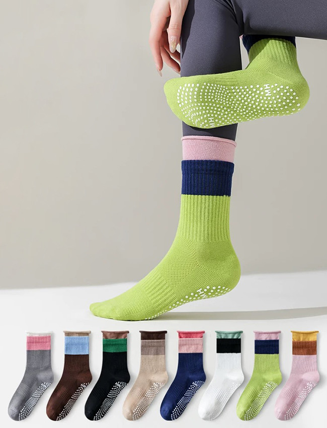 Colorful Fitness Gym Non Slip Yoga Socks Women Pilates Crew Grip Socks