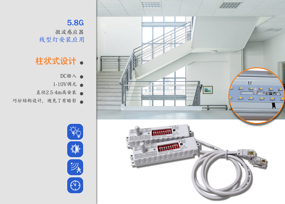 5.8GHz Slim Design 12V DC Motion Sensor Tri-proof / Linear light