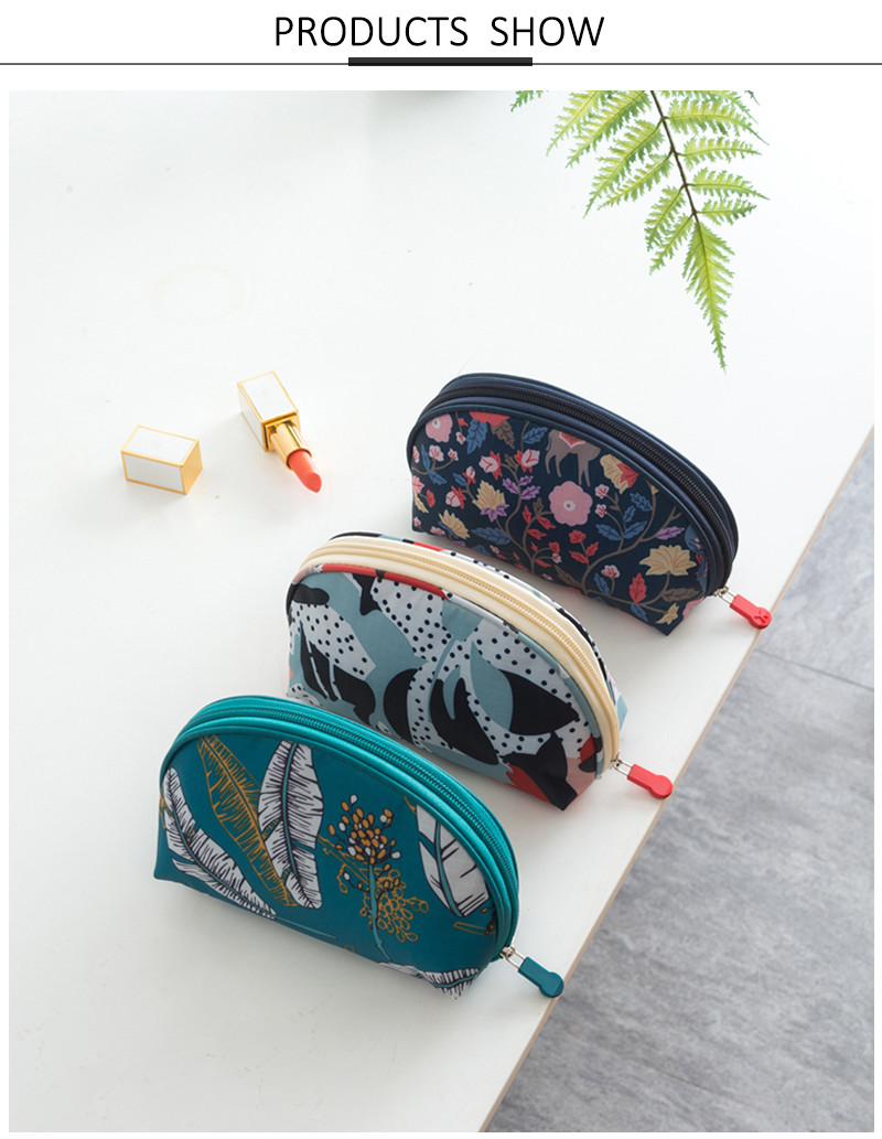 Flower Pattern Half Moon Shape Practical Wash Makeup Bag