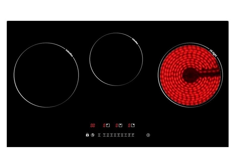 3 Zones 5KW Electric Glass Induction Ceramic Hybrid Hob