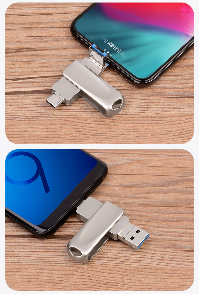 Silver TYPE C usb 3 in one featuring USB 2.0 USB 3.0 And Type C Connector