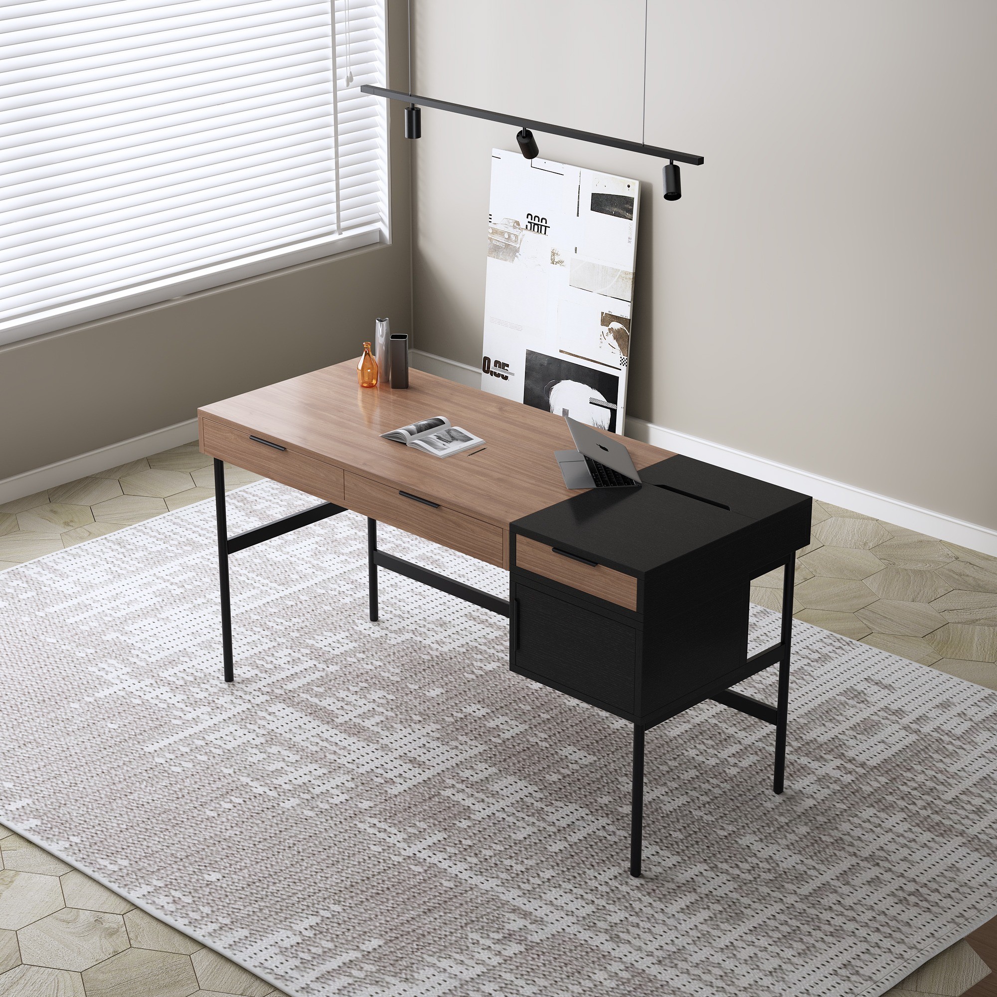 Walnut Study Computer Desk With Chair Set For Hotel Study Home Office