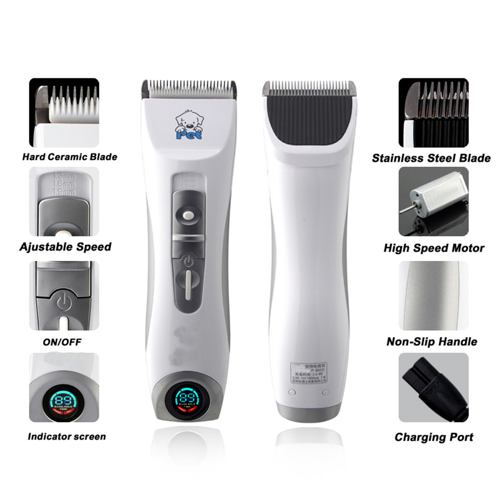 Silver Color Professional Pet Clippers , Pet Fur Trimmer With Digital LCD Display