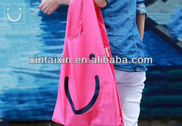 low price portable collapsible vest bags polyester shopping bags folded tote for shopping