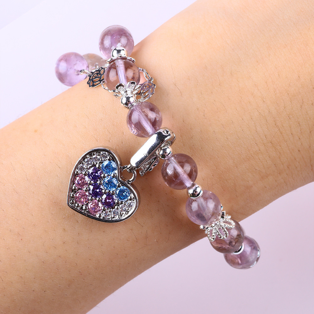 Handmade DIY Lavender Azeztulite Natural Stone Bead Bracelet For Gift