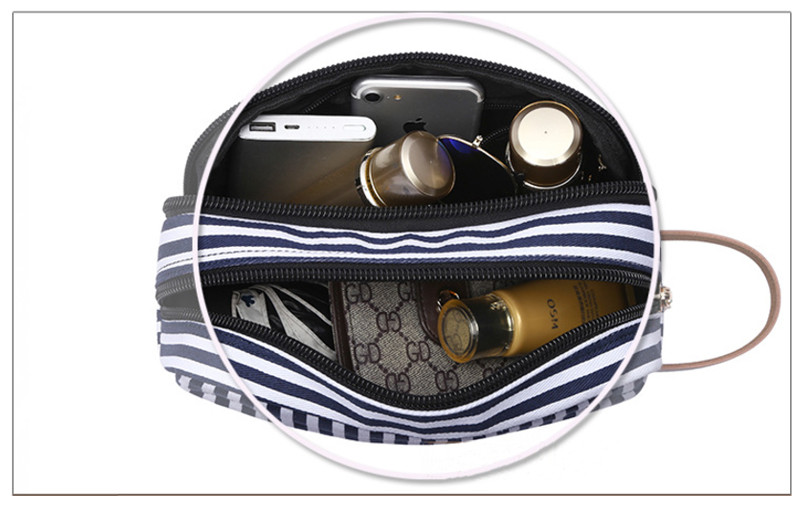 Multifunction Striped Canvas Makeup Brush Bags For Women