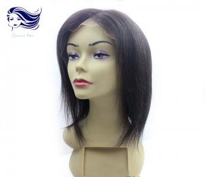 China Human Hair Short Front Lace Wigs Black Straight Wigs With Bangs on sale