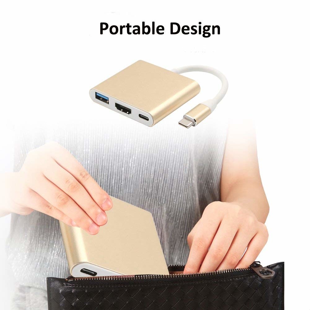 Aluminum 3 in 1 USB C Hub Adapter to 4K USB 3.0 Thunderbolt 3 Port Type C Hub Adapter Digital Multiport Converter