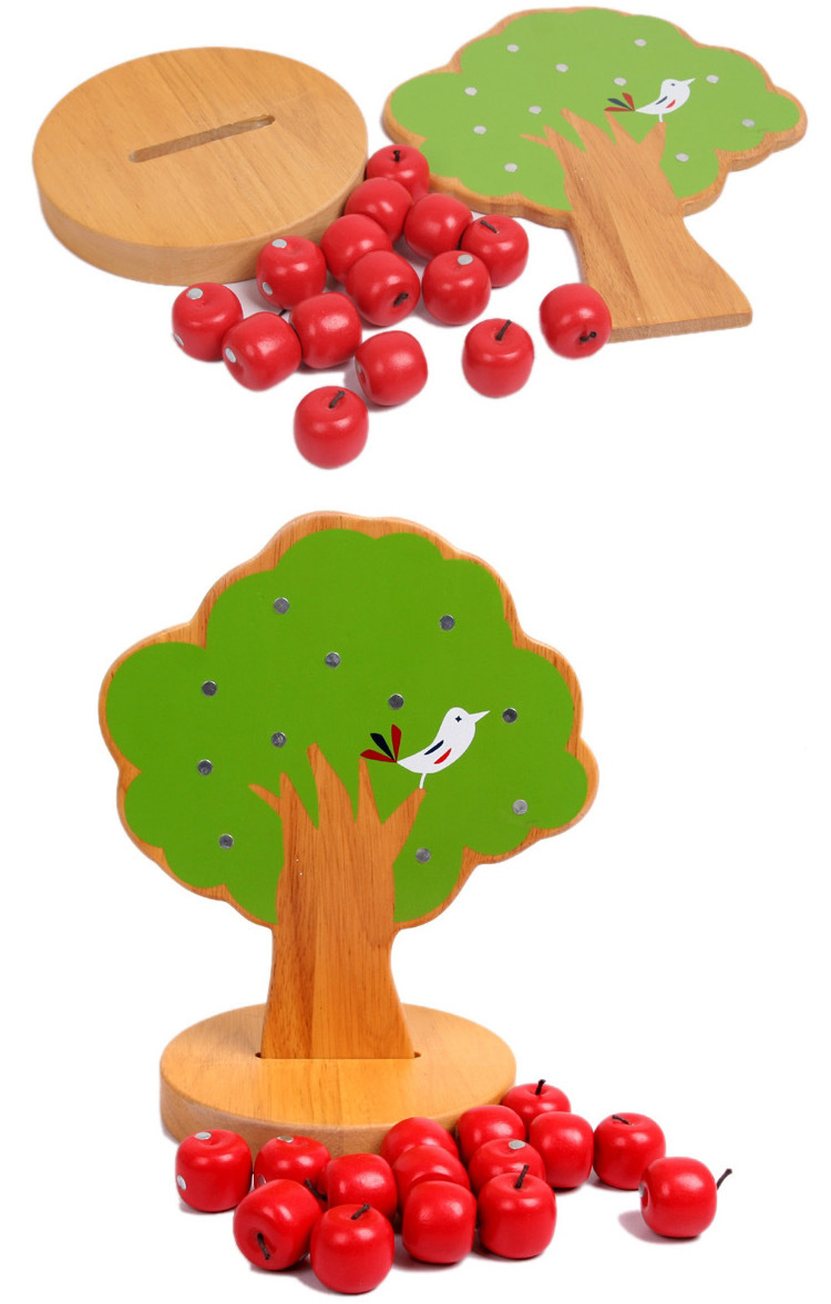Apple Tree Wooden Montessori Baby Toys For Kids Pick Fruit Educational