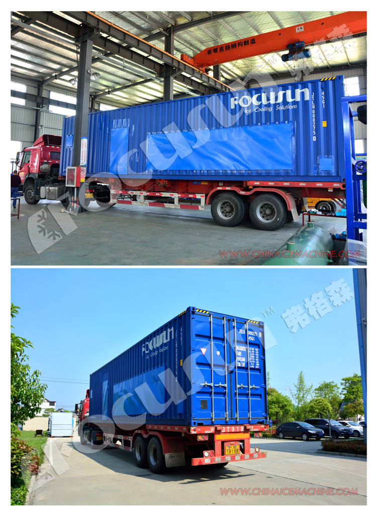 R22 / R404A / R507 Refrigerant 10 Tons Containerized Direct Cooling Block Ice Machine