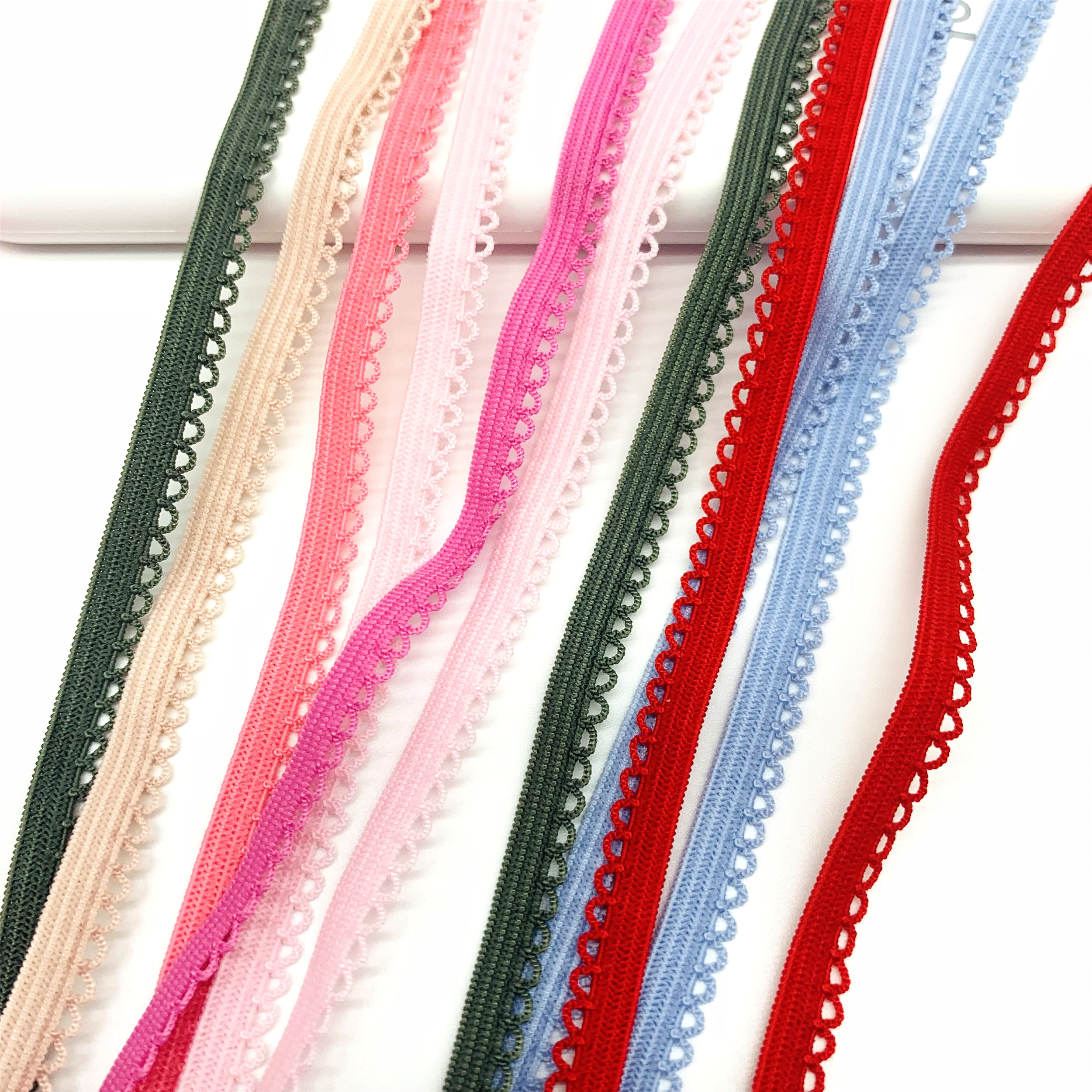 Factory high quality picot edge nylon spandex soft bra strap bias tape binding knitted elastic for underwear