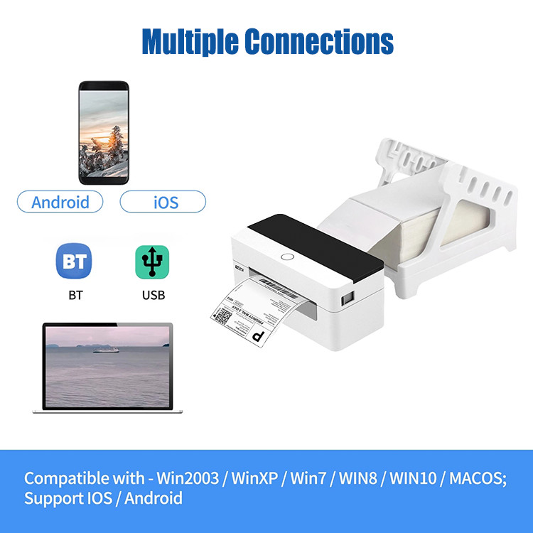 USB Bluetooth Label 110mm Thermal Printer 4x6 Handheld Compatible With Smartphones