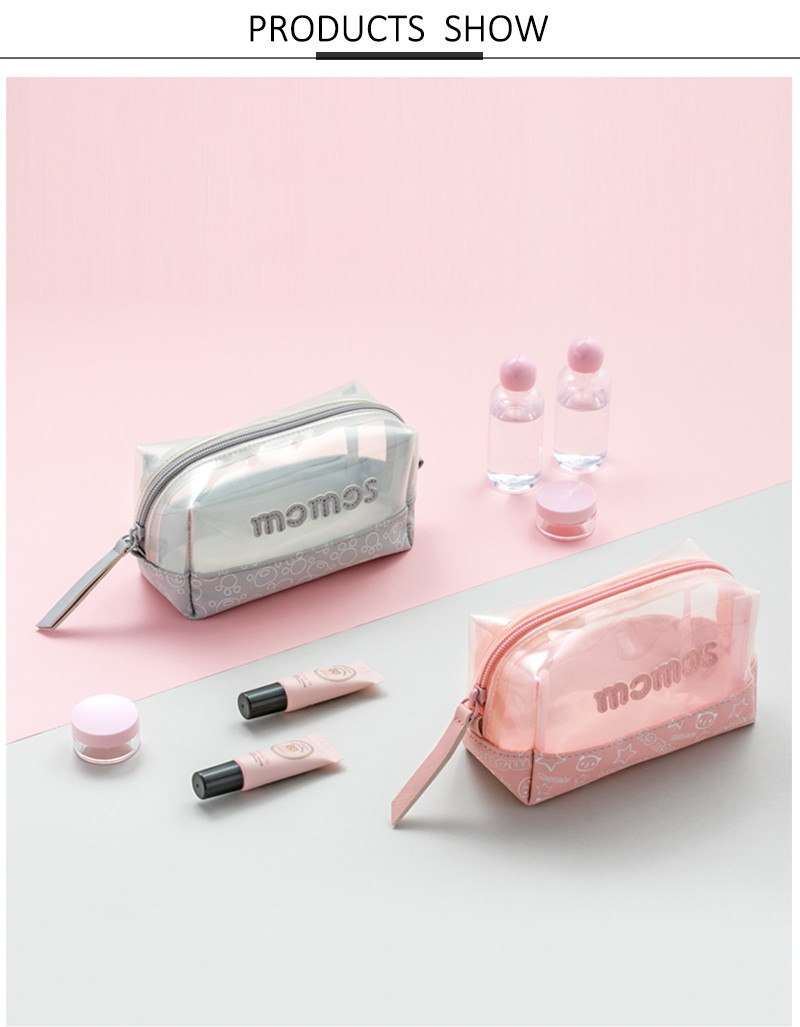 Factory Direct Sell Pink Mesh Leather Cosmetic Bag With Logo Custom