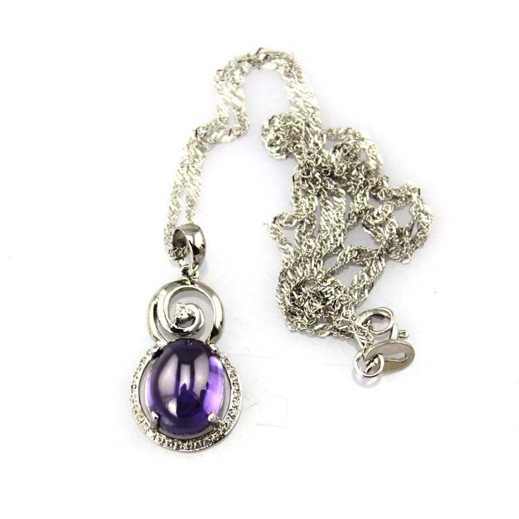 Sterling Silver Wave Chain with Amethyst Dome Cubic Zircon Pendant(PSJ0326)