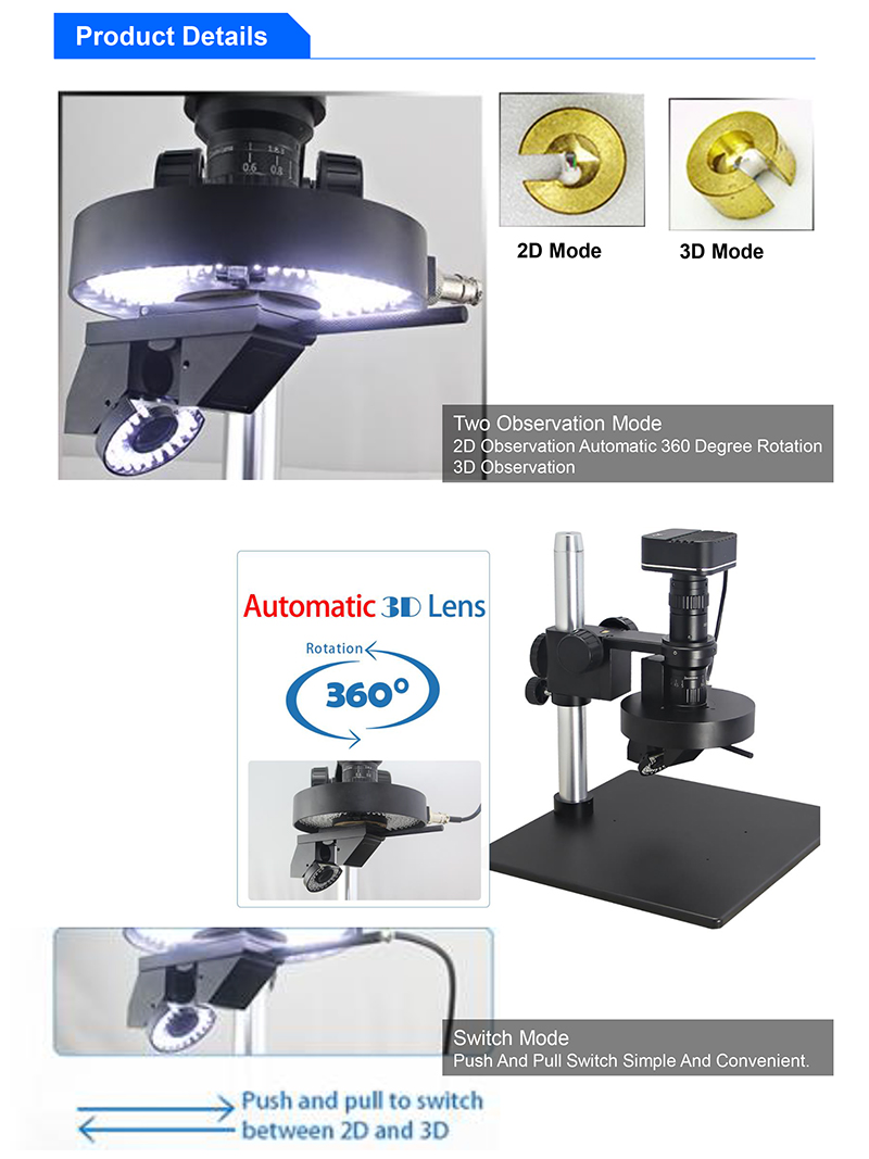 A21.1611 OPTO EDU 2D / 3d Video Microscope Auto Rotate Zoom Dual Light