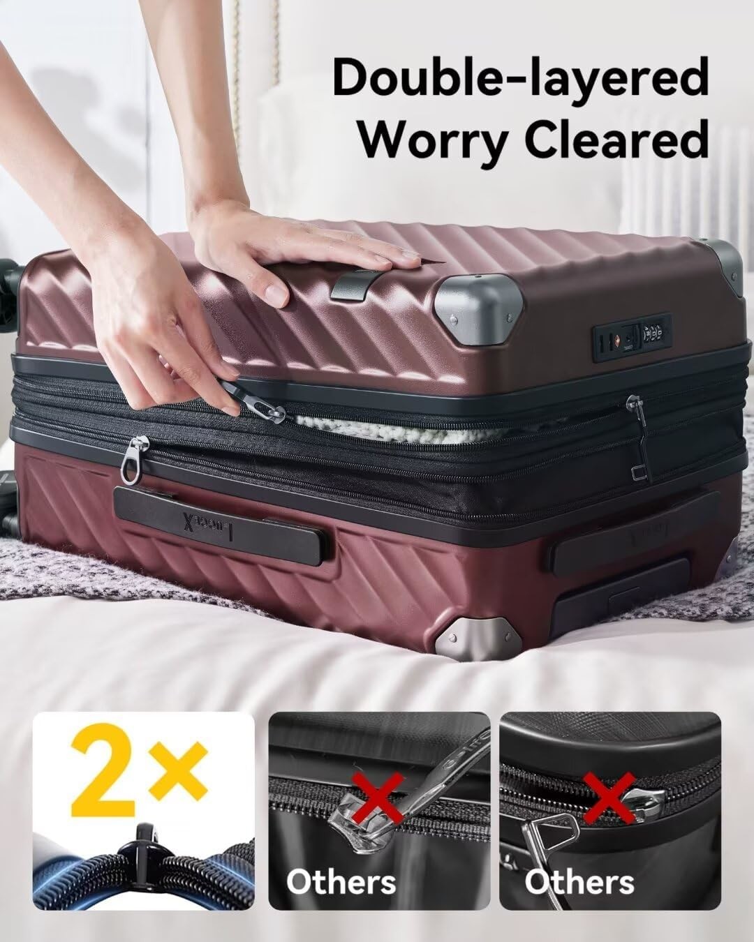 Luggage 22x14x9 Airline Approved - 35L Polycarbonate Expandable Hard Shell Suitcase with Spinner Wheels (Black, 20 Inch)