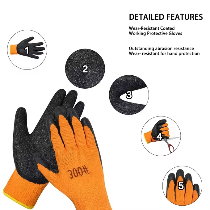 Professional Work And Protection Latex Coated Crinkle Safety Glove Comfortable Wear Gardening Gloves For Construction