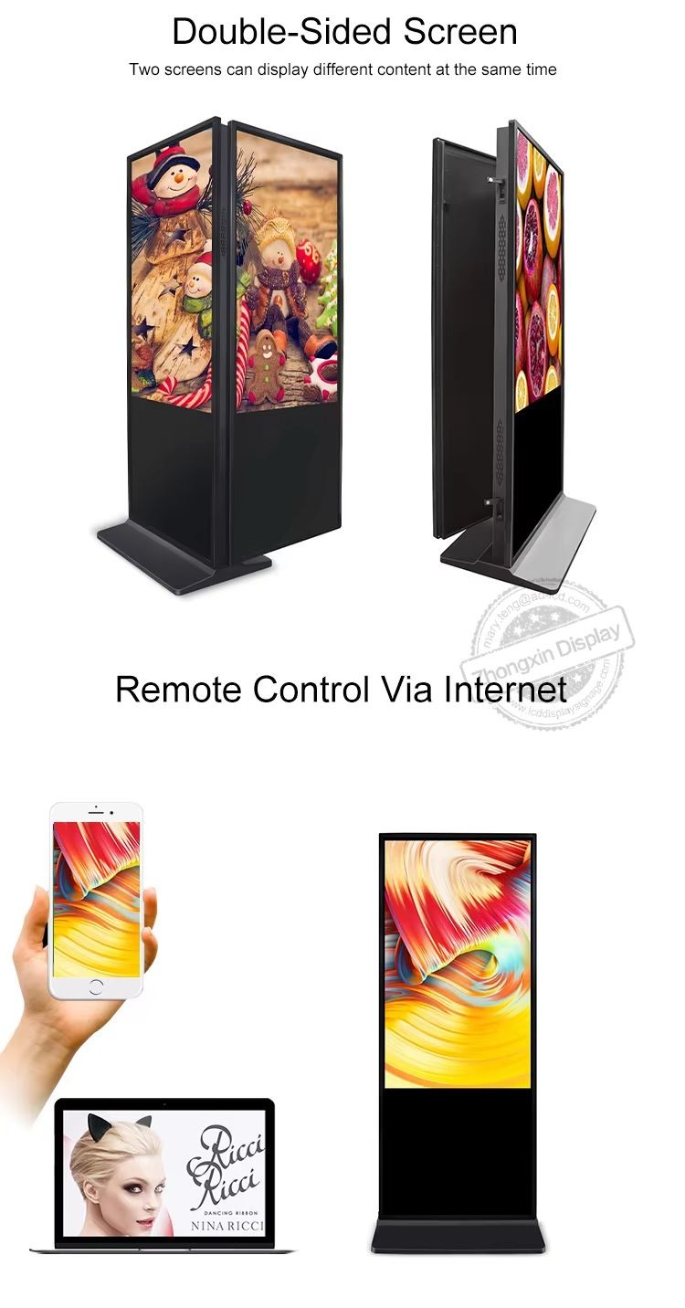 Indoor Vertical FHD Double-Sided LCD Display Monitor Kiosk Advertising Player 43 49 55 65 Inch with 350 cd/m2 Brightness