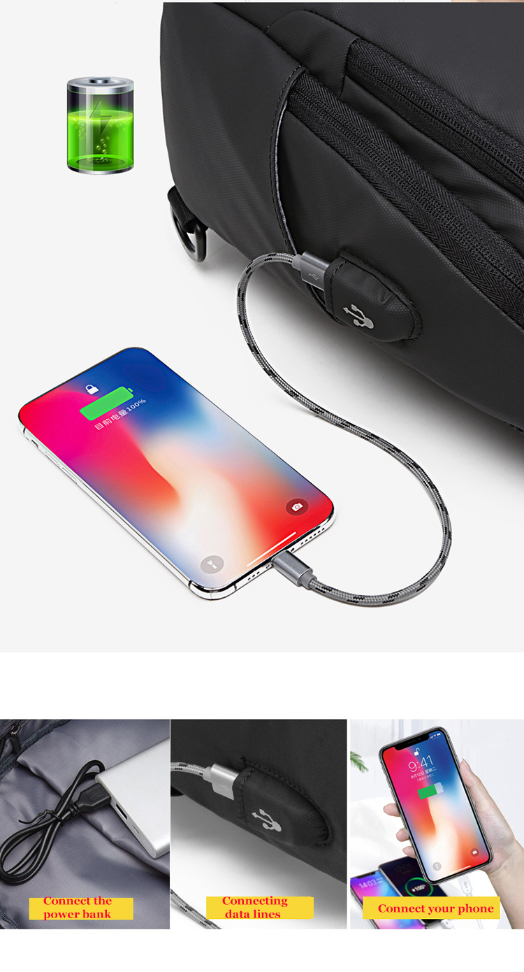 7.9 Inch IPAD USB Charging Shoulder Travel Sling Bag 18*10*30cm
