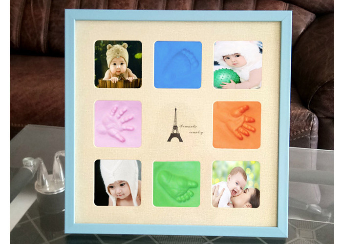 Blue Handprints Picture Newborn Baby Photo Frame For Birthday Gifts