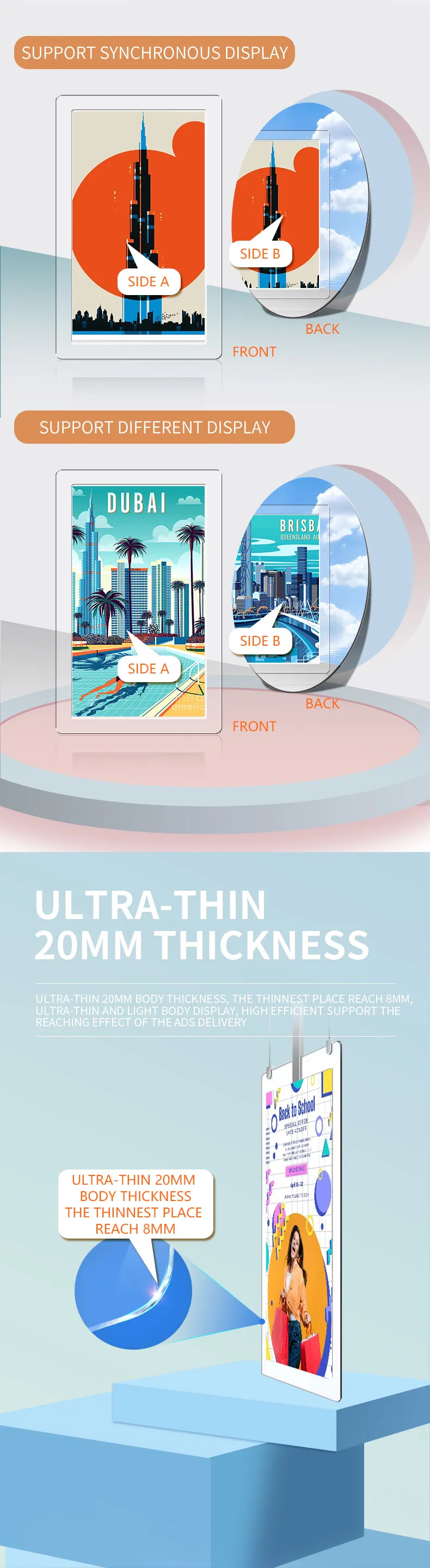 55 Inch Smart Dual Side Digital Signage Ceiling Floor Advertising Display