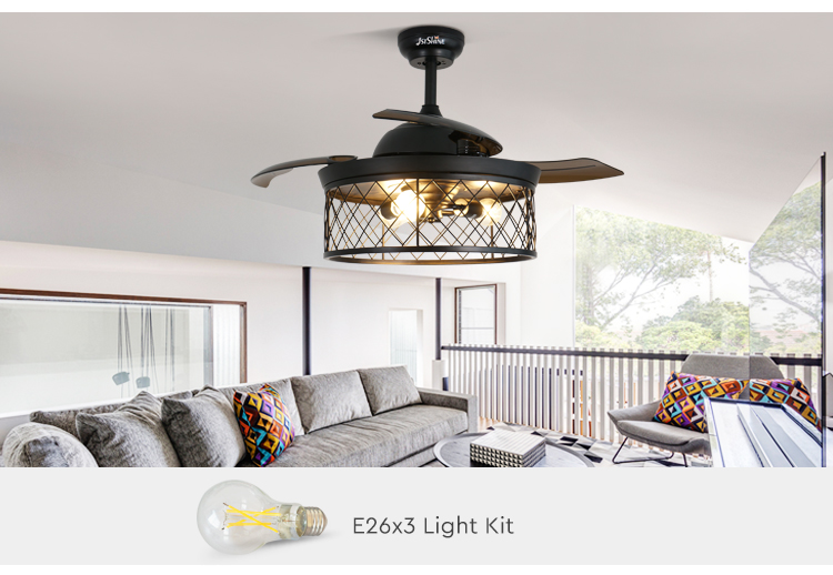 Customized Design 1stshine Ceiling Fan with Hidden Blades and LED Light in Black Color