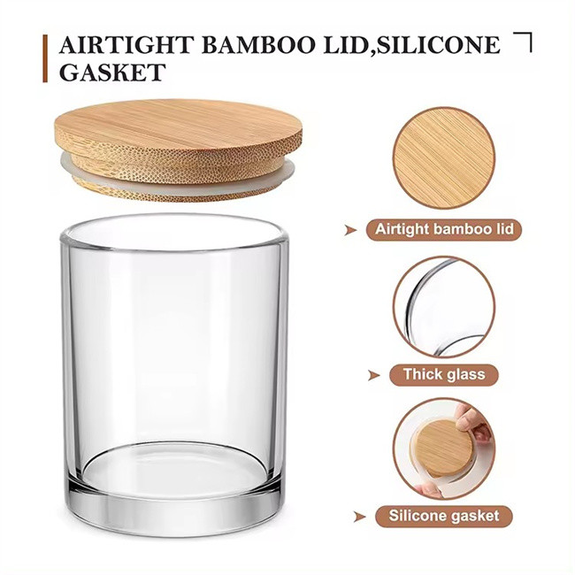 12oz 10oz Custom Candle Vessels Luxury Empty Glass For Candle Making With Wooden Lid