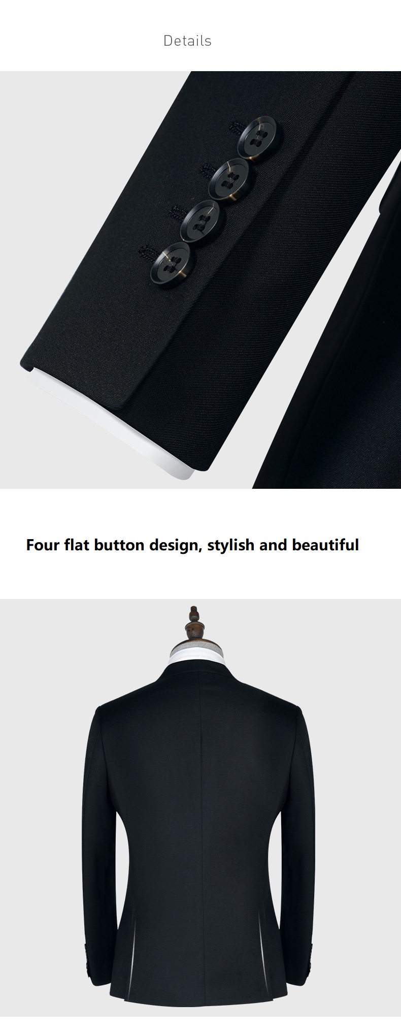 Adults Standard Size Black Wool Business Two-piece Suit for Men's Wedding Groomsman